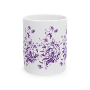 Purple Pressed Flowers Ceramic Mug 11oz