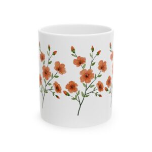 Orange Floral Design Ceramic Mug 11oz