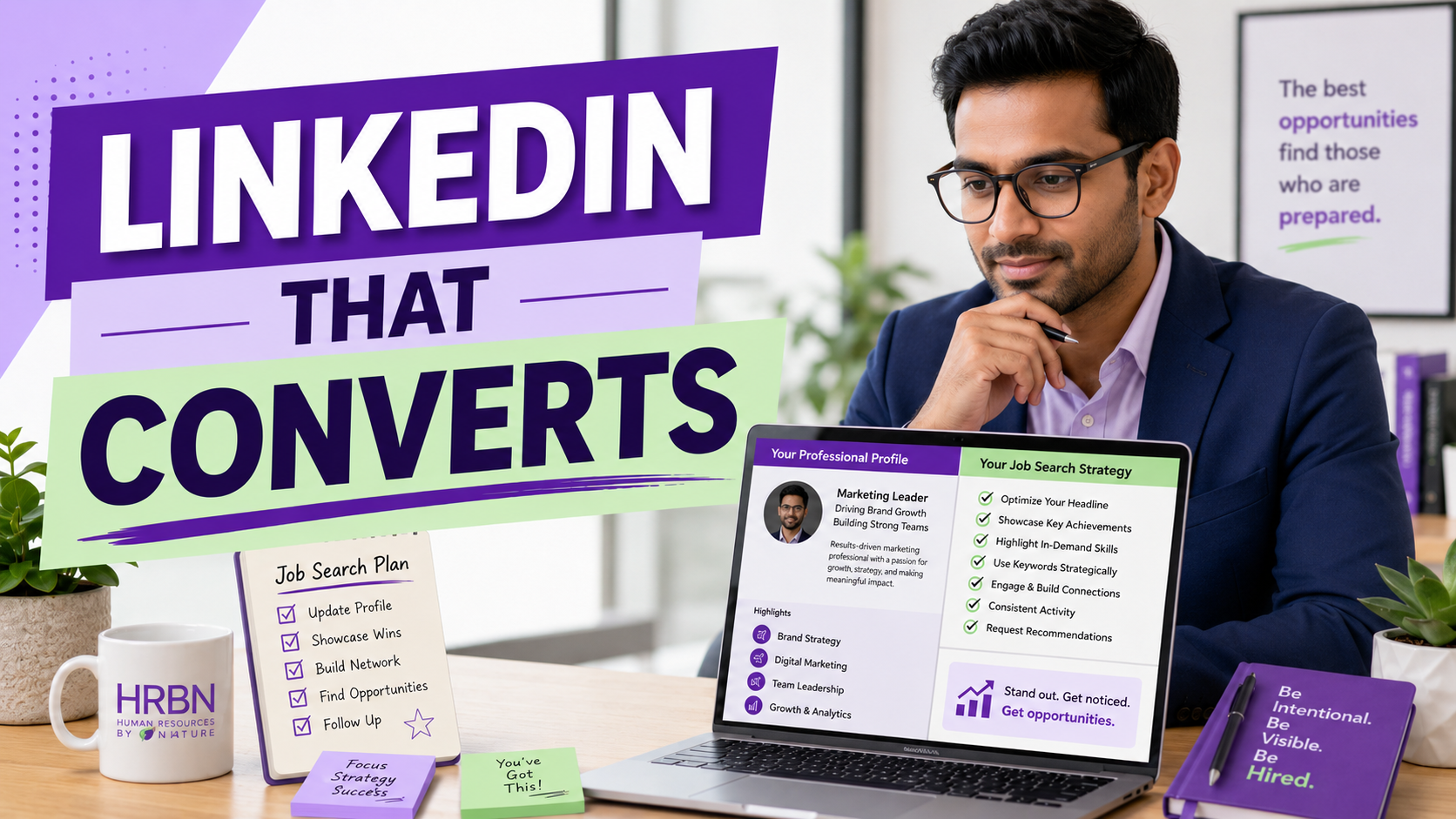 Job seeker improving LinkedIn headline + about that converts for better career clarity